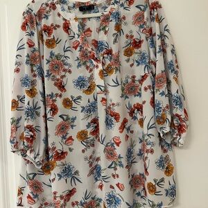 Tahari Orange and Blue Blouse Relaxed 3/4 Sleeve